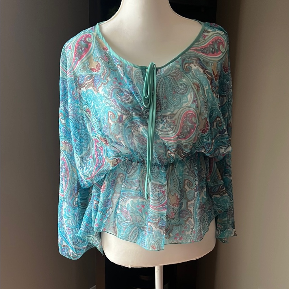Paisley Print Women's Top - Teal and Pink